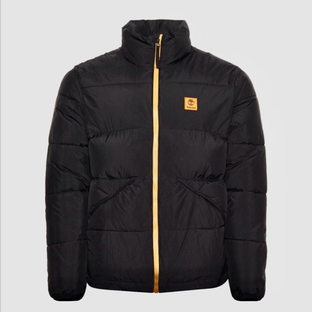 Timberland Black Puffer Jacket with Gold Accents